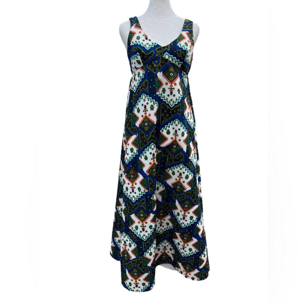 CANDLELIGHT 1970s Empire Waist Maxi Dress Made in England Sz 12 Psychedelic Boho